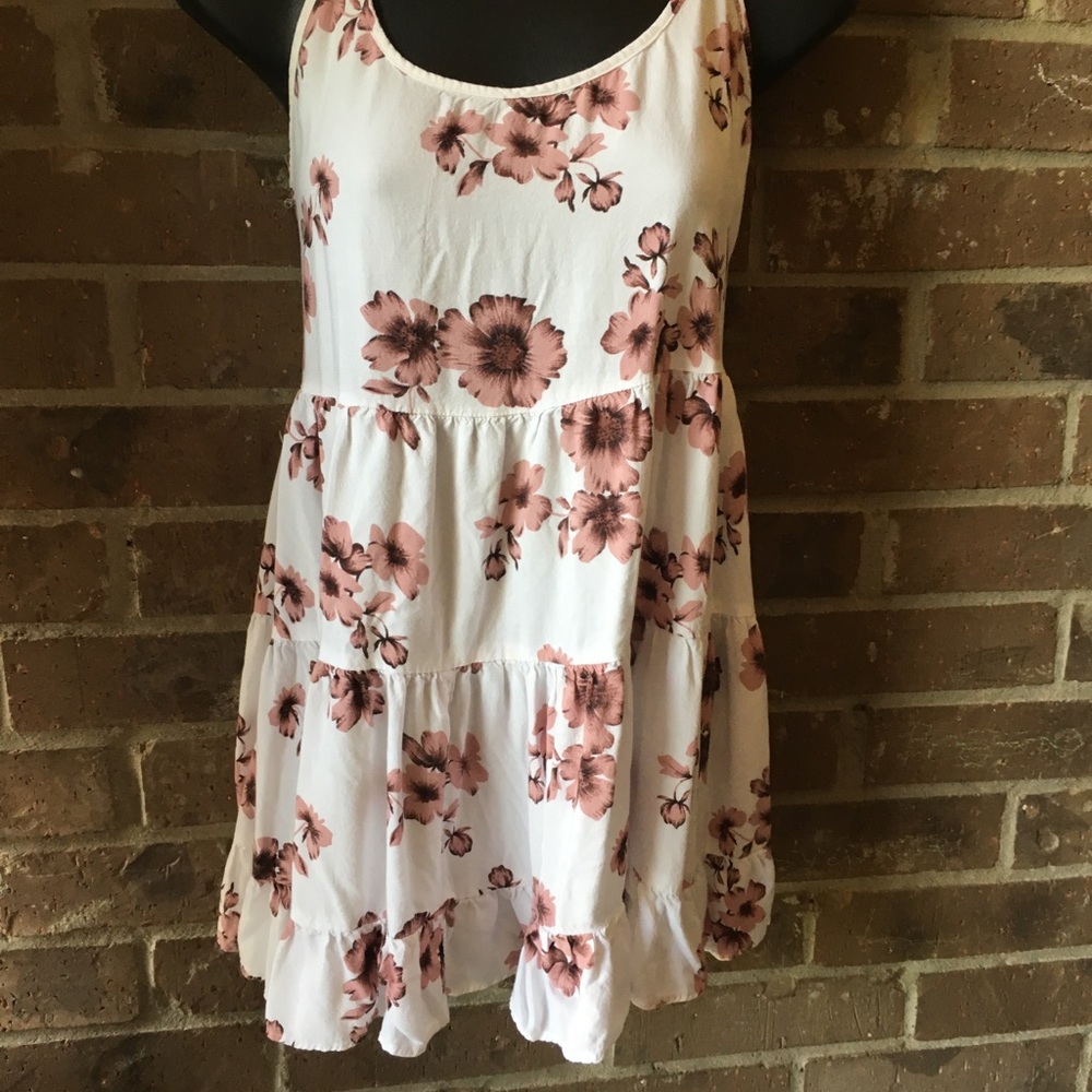 White flowy boho blouse with pink flowers